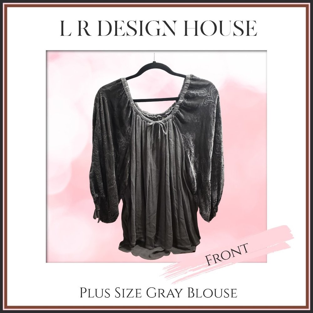 Beautiful Plus Size (XL) Gray Blouse with Contrasting Sleeve Design.